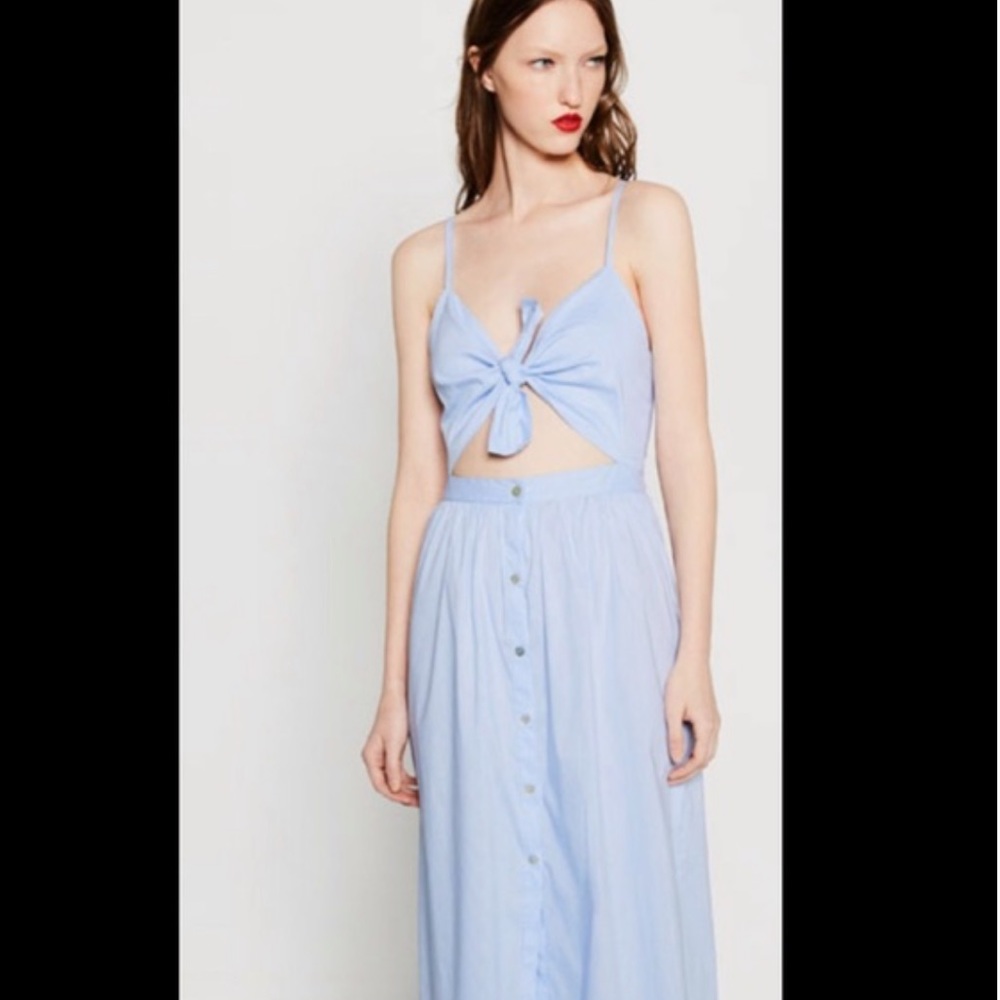 Zara Front Tie Poplin Dress Blue